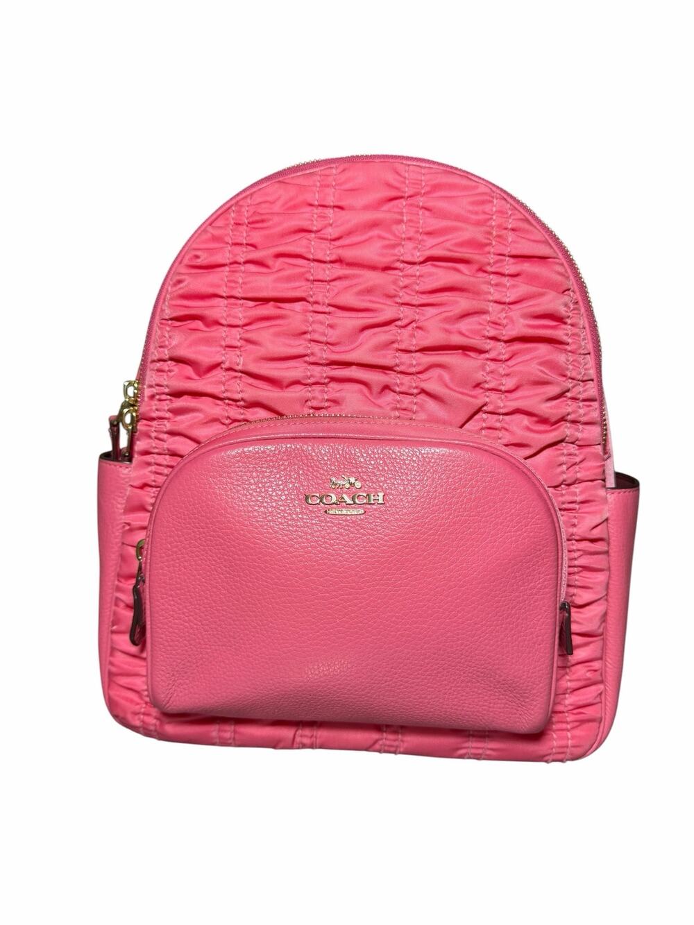 Coach Pink Quilted Nylon & Pebbled Leather Backpack – Gold Hardware